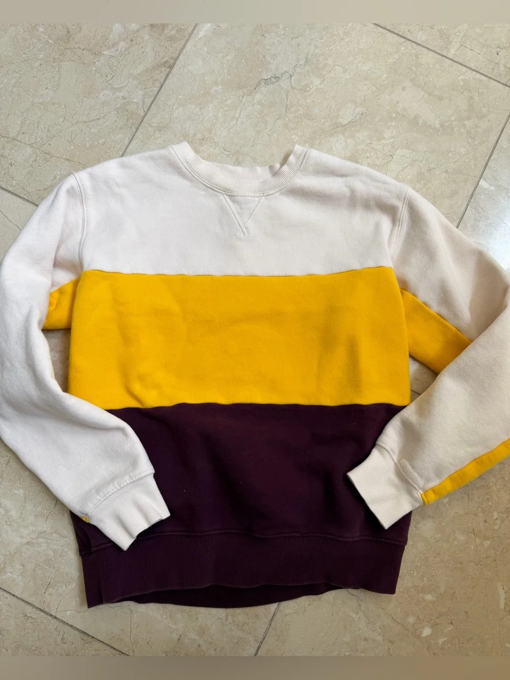 Aritzia TNA Colorblock Crewneck Sweater - Cream, Yellow & Maroon size XS